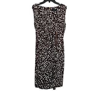 Tahari Arthur S Levine Ruched Zipper Dress‎ 8 Abstract Brown White Knee-Length
